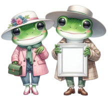aigenerated frog couple holding a frame png