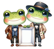 aigenerated frog couple holding a frame png