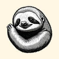 Cute Sloth Illustration Engraved Style vector