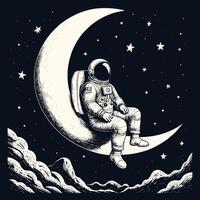 Astronaut Wrecking On Moon Illustration Engraved Style vector