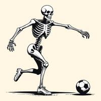 Skeleton Playing Soccer Vintage Engraved Illustration vector