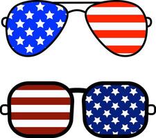 patriótico Estados Unidos bandera Gafas de sol para independencia día celebracion. americano estrellas y rayas diseño. retro patriótico gafas para 4to de julio. rojo, blanco, y azul estrella. monumento día. ilustración vector