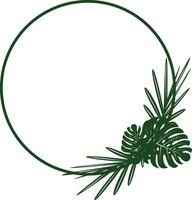 Exotic Jungle Monstera Leaf Round Frame Nature Illustration. Tropical Botanical Greeting Card Design. Palm Leaves Border. Circle Foliage Botanical Wreath . illustration vector