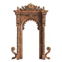 a ornamentado de madeira arco em uma transparente fundo ai-generativo png