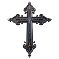 A Black Cross with Ornate Details on it AI-Generative png