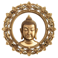 Budda statua nel un' oro telaio su un' trasparente ai-generativo sfondo png