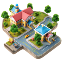 3d illustration de une petit ville avec Maisons et des arbres ai-génératif png