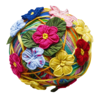 Beautiful Yarn Balls Embellished with Flowers and Leaves png