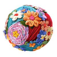 Decorative Yarn Balls with Bright Flowers and Green Leaves png