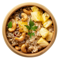 uma tropical torção delicioso pegajoso arroz com abacaxi e seco frutas png