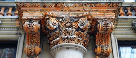 Close-up of intricate architectural details on a historic facade photo