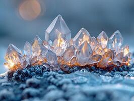 de cerca de hielo cristales formando en un superficie foto