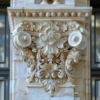 Close-up of intricate architectural details on a historic facade photo