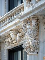 Close-up of intricate architectural details on a historic facade photo