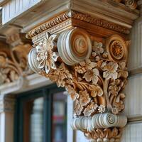 Close-up of intricate architectural details on a historic facade photo