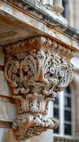 Close-up of intricate architectural details on a historic facade photo