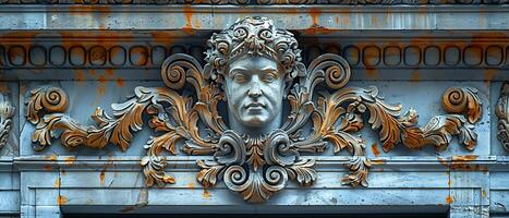 Close-up of intricate architectural details on a historic facade photo