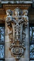 Close-up of intricate architectural details on a historic facade photo