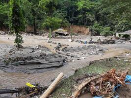 Tanah Datar, Indonesia - May 12, 2024. the condition of the Linduang Alam water park which was hit by cold lava flash floods. photo