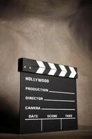 A movie production clapstick board. photo