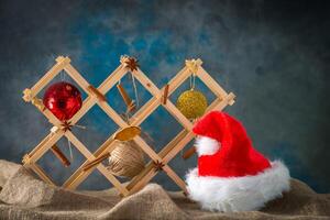 Christmas toy on natural sackcloth background photo