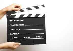 A movie production clapstick board. photo