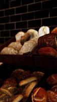 Assorted Breads and Pastries Displayed in Bakery video