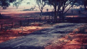 A peaceful countryside road lined with trees and a rustic fence video