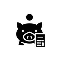 cerdito banco y calculadora símbolo de contabilidad sólido icono diseño bueno para sitio web o móvil aplicación vector