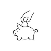 saving money into piggy bag outline icon thin design good for website or mobile app vector