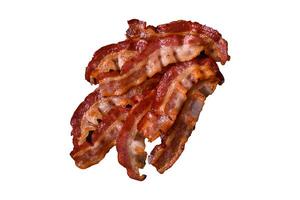 Delicious fresh fried bacon with salt and spices on a dark background photo