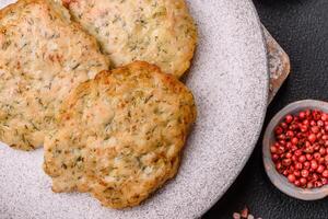 Delicious fried minced chicken cutlets with salt, spices and herbs photo