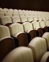 vacío teatro con filas de blanco asientos.3d representación foto