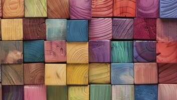 Colorful wooden blocks arranged in a grid, each with different colors photo