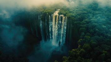 aerial view of waterfall in the jungle photo