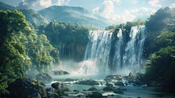 un cascada en el medio de un lozano bosque foto