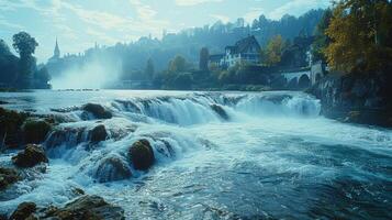 a river with waterfalls and trees in the background photo