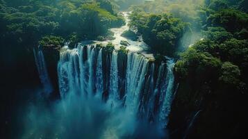 aerial view of waterfall in the jungle photo