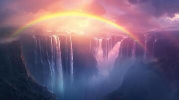 arco iris terminado cascada con cascadas y nubes foto