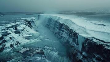 un cascada es cubierto en nieve y hielo foto