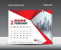 Calendar 2025 year template vector- February 2025 year, Desk calendar 2025 design, Week starts Sunday, Planner, Stationery design, flyer, Calendar printing, gradient polygon background concept vector