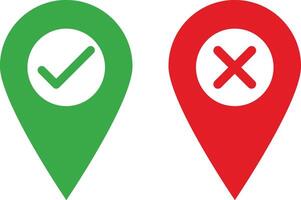 Map pointer with check mark icons isolated on white background . Location icon with checkmark . illustration vector