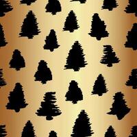 Pine Christmas Tree Seamless Pattern Background in Gold and Black vector