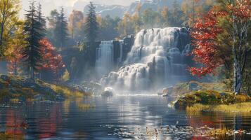 the witcher 3, fall, waterfall, autumn, autumn scenery, autumn scenery, fall scenery photo