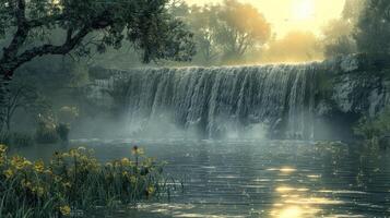 un cascada en el medio de un bosque foto