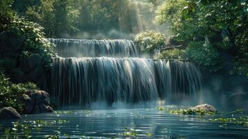 cascada en el selva con arboles y plantas foto