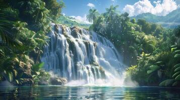 un cascada en el selva con tropical plantas foto