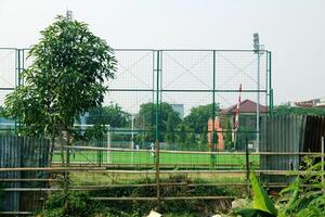 bekasi, Indonesia, 2023 - algunos jovenes son jugando divertido fútbol americano en el Mañana. foto