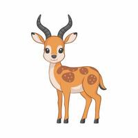 Cute antelope stands on a white background in cartoon style. illustration with African animal. vector