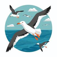 Flying seagulls Bird isolated on a white background. Soaring seabird. illustration in a flat style. vector